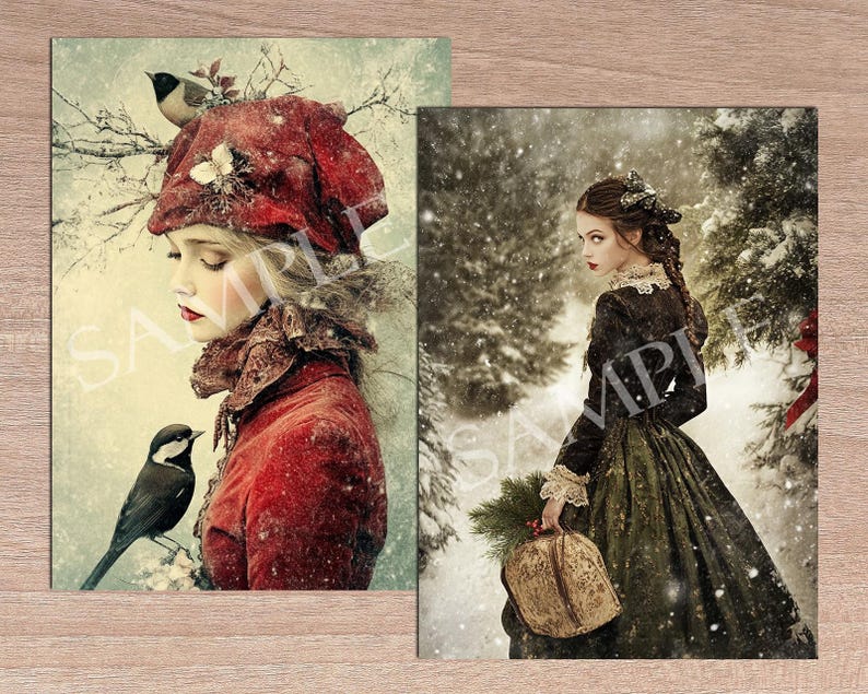 Cartões ATC de contos de fadas de Natal: Colagem de itens efêmeros para impressão (download digital) imagem 3