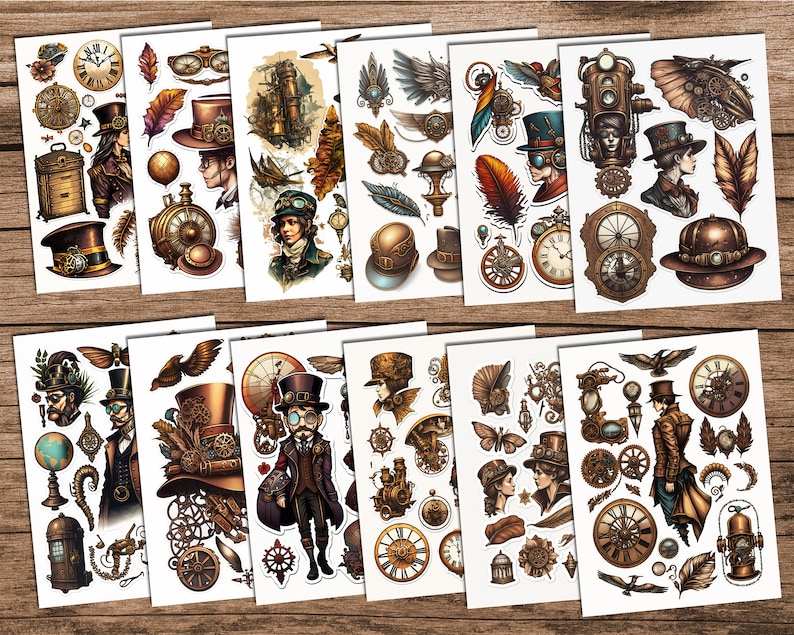 Steampunk Fussy Cut-klistermärken: Utskrivbara skräpjournal-ephemera (digital nedladdning) bild 2