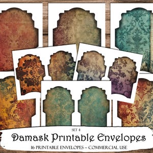 12 Envelopes Damask, Envelopes Junk Journal, Suprimentos Junk Journal, Envelopes Journal, Envelopes Imprimíveis, Scrapbooking, Ephemera, Artesanato