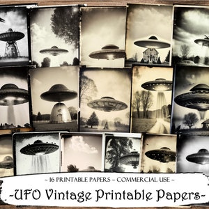 UFO Vintage Printable Papers, Junk Journal Kit, Printable Ephemera, Scrapbooking Supplies, Journal Supplies, Card Making, Paper Craft, Print