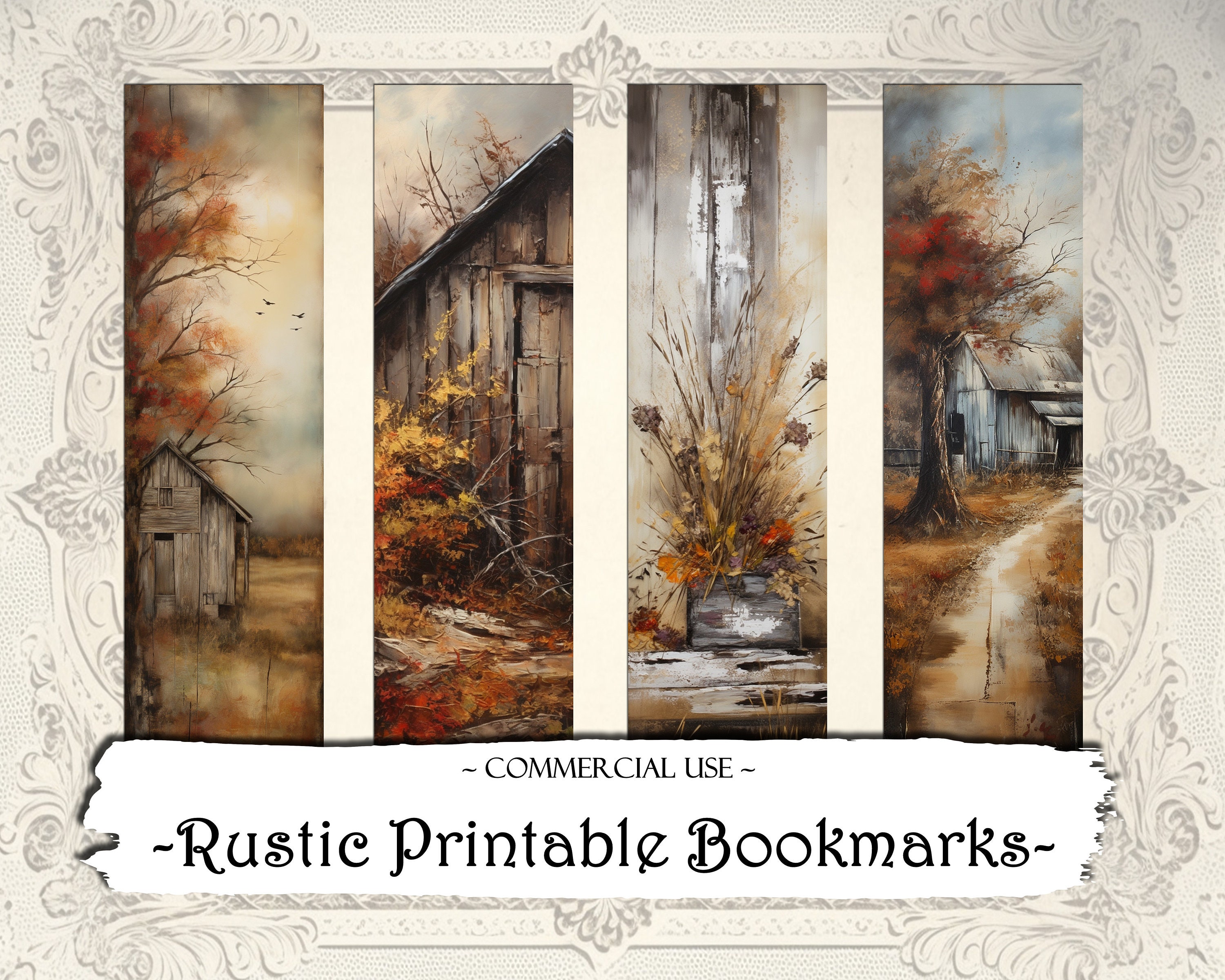 Rustic Barn Printable Bookmarks: Junk Journal Ephemera (digital ...