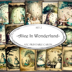 Alice In Wonderland, ATC Cards, Junk Journal Cards, Digital Paper, Printable Journaling Cards, Digital Download, Scrapbooking, Ephemera