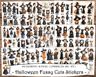 Halloween Fussy Cut Stickers: Printable Ephemera for Junk Journals (Digital Download)
