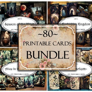 80 cartões ATC imprimíveis, cartões de lixo eletrônico, papel digital, cartões de registro no diário imprimíveis, pacote de coisas efêmeras, kit de scrapbooking, suprimentos de diário
