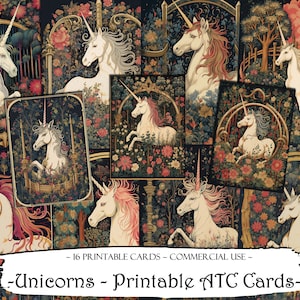 Cartes ATC imprimables Licornes, Carnet cartonné indésirable, Papier numérique, Cartes de journalisation imprimables, Téléchargement numérique, Scrapbooking, Éphémères, Artisanat
