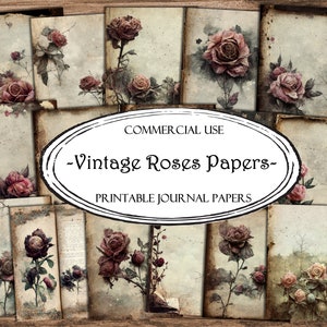 Vintage Roses Journal Papers, Scrapbooking Pages, Junk Journal Pages, Ephemera, Junk Journals, Scrapbook Supplies, Digital Paper, Craft