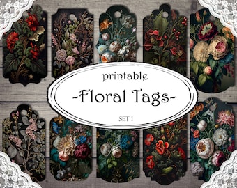 Floral Junk Journal Tags: Printable Ephemera (Digital Download)
