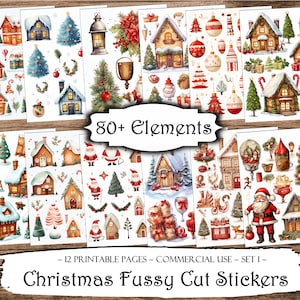 Christmas Fussy Cut Printable Stickers, Junk Journal, Printable Ephemera, Scrapbooking, Scrapbook Supplies, Collage Sheets, Paper Craft