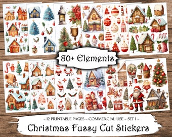 Christmas Fussy Cut Printable Stickers, Junk Journal, Printable Ephemera, Scrapbooking, Scrapbook Supplies, Collage Sheets, Paper Craft