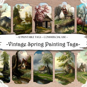 Spring Painting Journal Tags, Printable Tags, Junk Journal Supplies, Scrapbooking Supplies, Ephemera, Printable Paper, Labels Printable