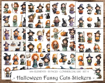 Halloween Fussy Cut Stickers: Printable Ephemera for Junk Journals (Digital Download)
