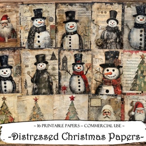 Distressed Christmas Papers, Junk Journal Kit, Printable Papers, Scrapbooking, Ephemera, Card Making, Digital Papers, Paper Craft, Collage
