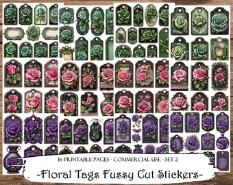 Floral Fussy Cut Stickers: Printable Junk Journal Ephemera, Printable Tags (Digital Download)