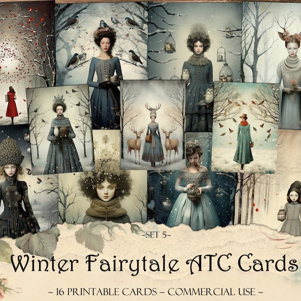 Winter Fairytale ATC Cards, Printable Cards, Junk Journal Kit, Scrapbooking, Printable Ephemera, Scrapbook Supplies, Card Making, Craft