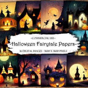Papéis de contos de fadas de Halloween, papéis digitais, papéis para impressão, kit de diário de lixo, scrapbooking, imagens digitais, kit de diário de lixo, artesanato em papel