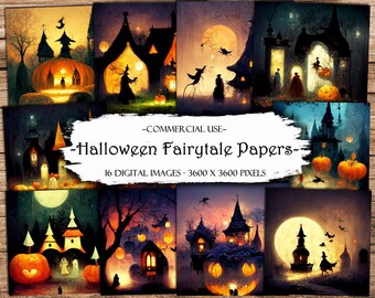 Papeles digitales de cuento de hadas de Halloween: Kit de diario basura