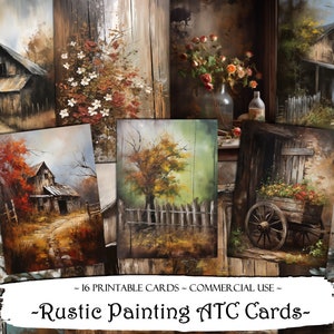 Rustic Painting ATC Cards, Printable Journaling Cards, Scrapbooking, Ephemera, ATC Cards, Junk Journal Kit, Digital Paper, Digital Download