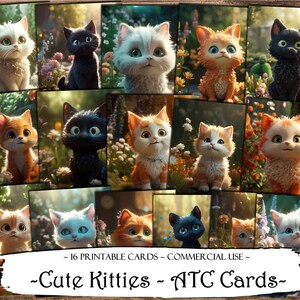 Cute Kitties ATC Cards, Junk Journal Cards, Digital Paper, Printable Journaling Cards, Digital Download, Scrapbooking, Ephemera, Craft