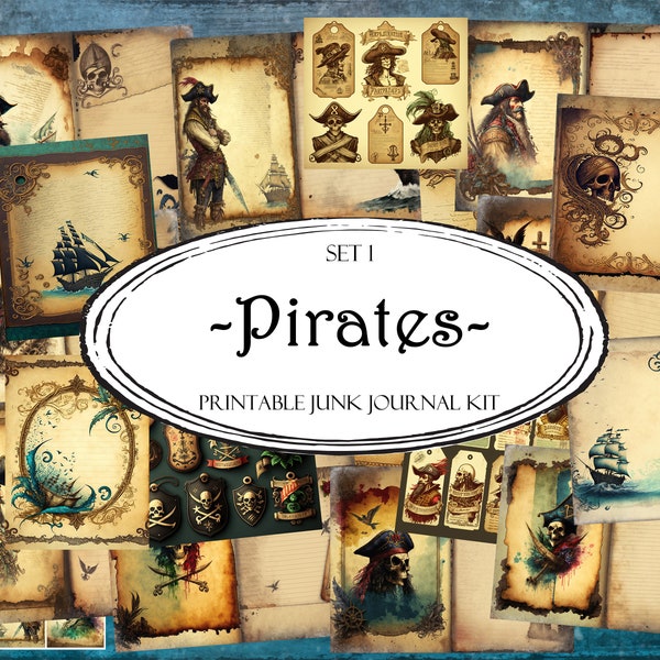 Pirates Junk Journal Kit, Junk Journal Supplies, Junk Journal Ephemera, Scrapbooking Supplies, Ephemera Pack, Journal Imprimable, Cartes ATC