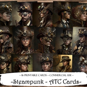Cartões Steampunk, cartões de lixo eletrônico, papel digital, cartões de registro no diário para impressão, download digital, álbum de recortes, coisas efêmeras, cartões ATC, artesanato