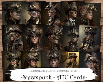 Steampunk ATC-kaarten: afdrukbare ephemera voor ongewenste tijdschriften (digitale download)