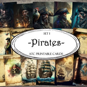 Pirates ATC Cards, Junk Journal Cards, Digital Paper, Printable Journaling Cards, Digital Download, Scrapbooking, Ephemera, Journal Supplies