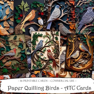 Papier Quilling Vögel ATC Karten, Junk Journal Karten, digitales Papier, druckbare Journaling Karten, digitaler Download, Scrapbooking, Ephemera