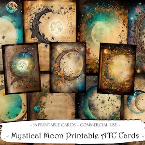 Mystical Moon ATC Cards: Printable Junk Journal Ephemera (Digital Paper)