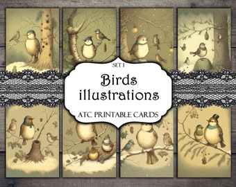 Birds ATC Cards: Printable Ephemera for Junk Journals (Digital Download)