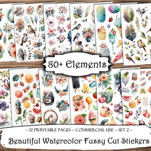 Belle aquarelle Fussy Cut Autocollants imprimables, Junk Journal Printable Ephemera, Junk Journal Kit, Scrapbook Supplies, Collage Sheets
