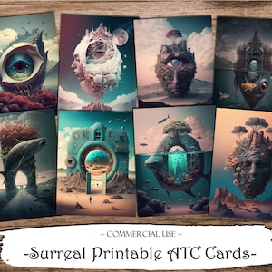 Cartes ATC imprimables surréalistes, cartes de journal indésirable, papier numérique, cartes de journalisation imprimables, téléchargement numérique, scrapbooking, éphémères, artisanat