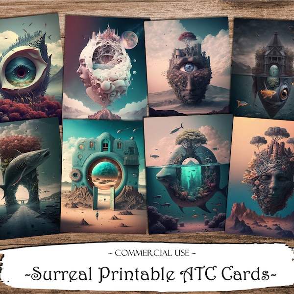 Surreal Printable ATC Cards, Junk Journal Cards, Digital Paper, Printable Journaling Cards, Digital Download, Scrapbooking, Ephemera, Craft