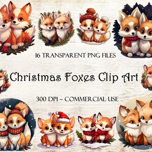 Image clipart renards de Noël, fichiers PNG, PNG transparents, cliparts, scrapbooking numérique, journal indésirable, fabrication de cartes, éléments, fichiers PNG