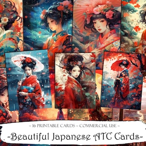 Belles cartes ATC japonaises, cartes de journal indésirable, papier numérique, cartes de journalisation imprimables, téléchargement numérique, scrapbooking, éphémères, artisanat
