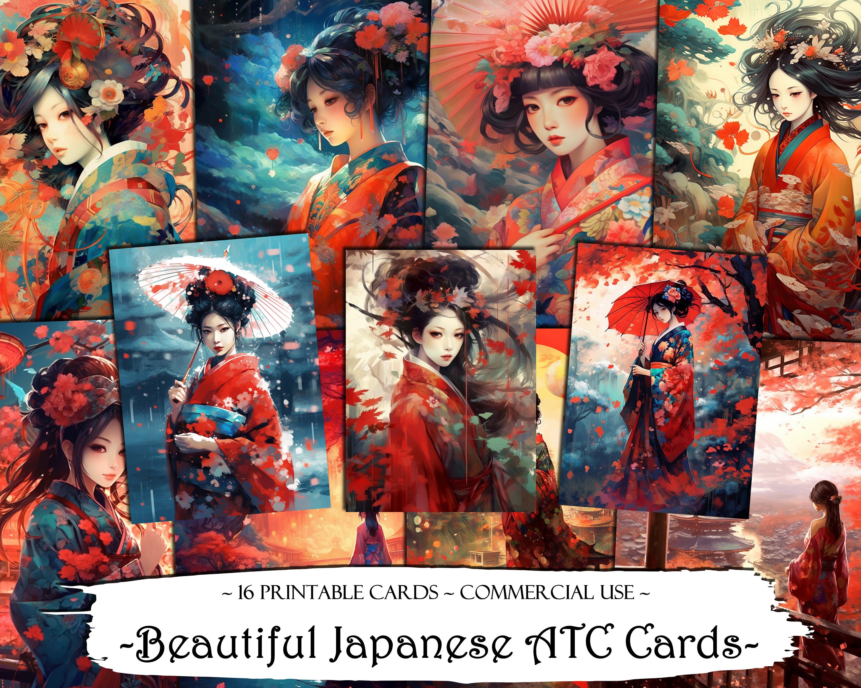 Asian Playing Cards Oriental Japanese Digital Paper Printable Download  Decoupage Antique Clipart Playing Card Deck Games Royals ATC ACEO 723 