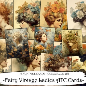 Fairy Vintage Ladies ATC Cards, Junk Journal Cards, Digital Paper, Printable Journaling Cards, Digital Download, Scrapbooking, Ephemera