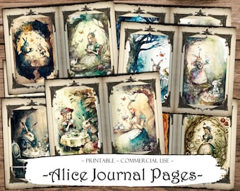 Alice in Wonderland Journal Pages: Printable Scrapbook Ephemera (Digital Download)