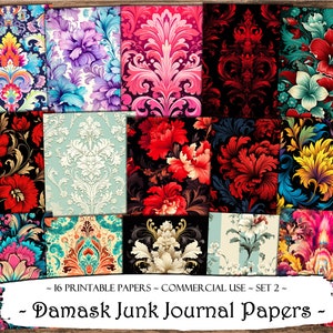 Damask Junk Journal Papers, Junk Journal Kit, Digital Papers, Scrapbooking, Journal Supplies, Printable Papers, Ephemera, Textures