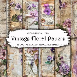 Vintage Floral Papers, Digital Papers, Printable Papers, Junk Journal Kit, Scrapbooking, Digital Images, Scrapbook Background Kit, Craft
