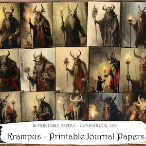 Papéis de diário imprimíveis Krampus, páginas de scrapbooking, kit de lixo eletrônico, folhas de colagem, suprimentos de scrapbooking, suprimentos de diário, fabricação de cartões