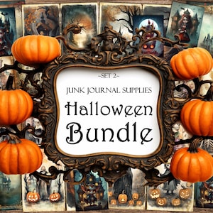 Halloween Printable Junk Journal Supplies Bundle, Junk Journal Kit, Scrapbooking, Ephemera, ATC Cards, Journal Pages, Printable Pages, Craft