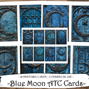 Cartes ATC imprimables Blue Moon, Carnet cartonné indésirable, Papier numérique, Cartes de journalisation imprimables, Téléchargement numérique, Scrapbooking, Éphémères