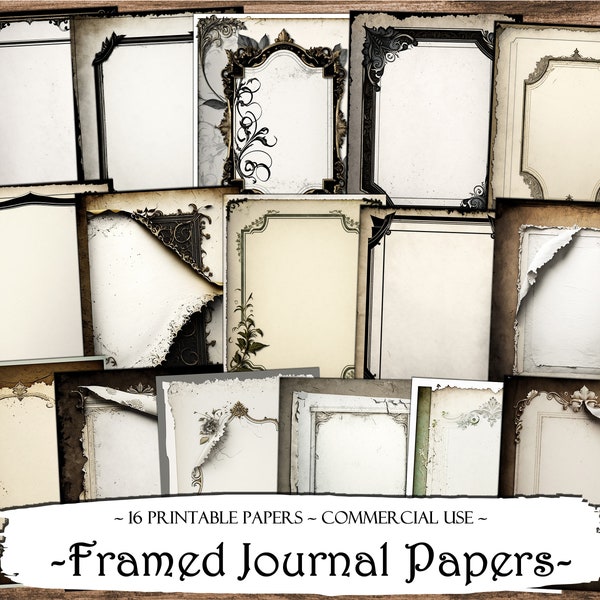 Framed Journal Papers, Scrapbooking Pages, Junk Journal Pages, Ephemera, Junk Journals, Scrapbook Supplies, Digital Paper, Paper Craft