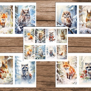 Cartes d'aquarelle de forêt d'hiver : éphémères ATC imprimables (téléchargement numérique) image 4