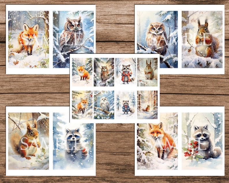 Cartes d'aquarelle de forêt d'hiver : éphémères ATC imprimables (téléchargement numérique) image 4