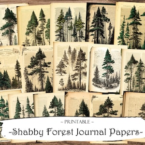Shabby Forest Journal Papers, Scrapbooking Pages, Junk Journal Pages, Ephemera, Junk Journals, Scrapbook Supplies, Digital Paper, Scrapbook