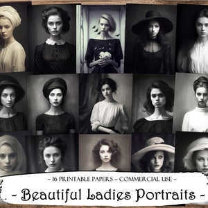 Retratos imprimibles de hermosas damas, papeles imprimibles, kit de diario basura, álbumes de recortes, creación de tarjetas, documentos digitales, suministros para álbumes de recortes