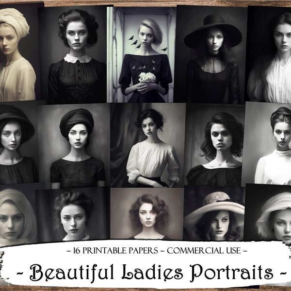 Beautiful Ladies Printable Portraits, Printable Papers, Junk Journal Kit, Scrapbooking, Card Making, Digital Papers, Scrapbook Supplies