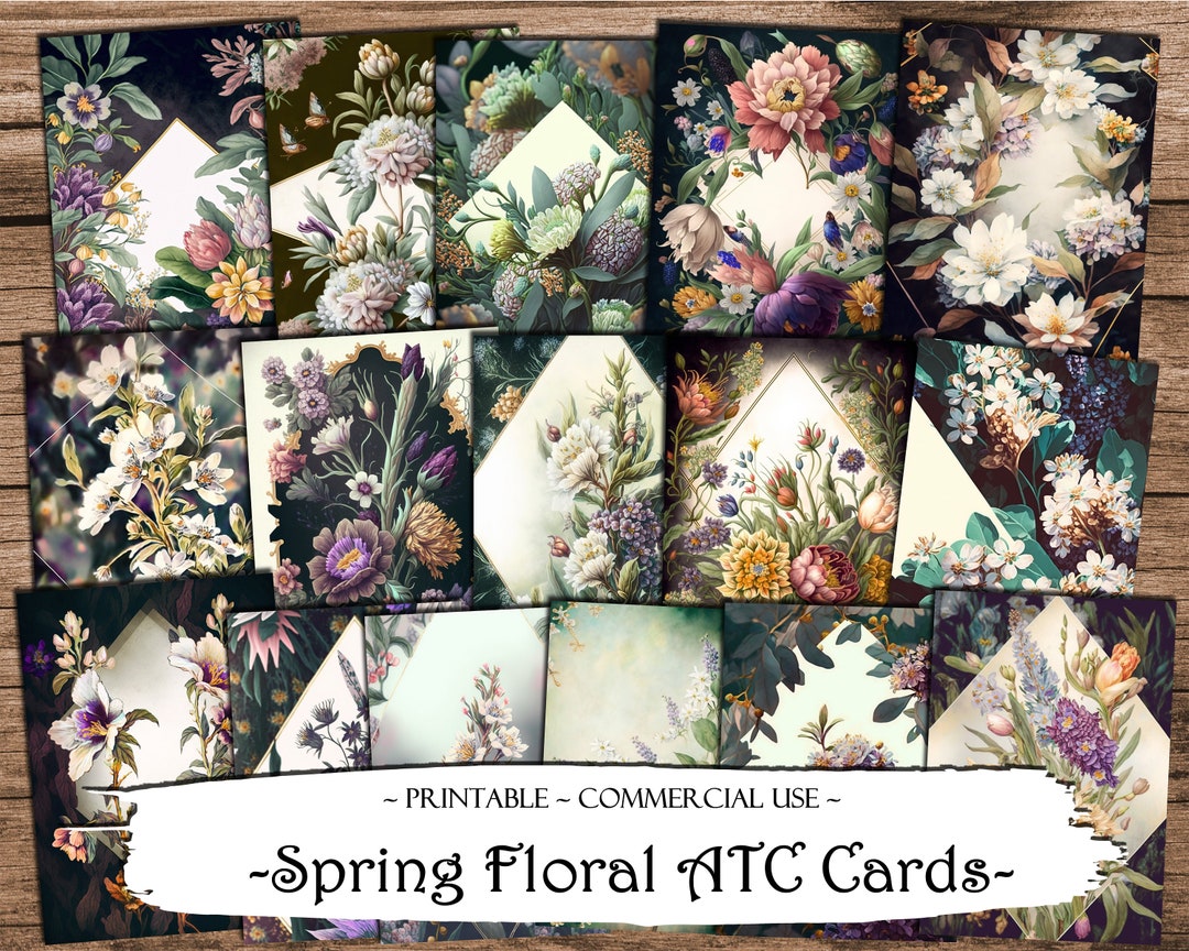 Floral Spring ATC Cards, Junk Journal Cards, Digital Paper, Printable ...