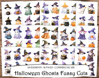 Halloween Ghosts Fussy Cut Stickers: Printable Ephemera for Junk Journals (Digital Download)